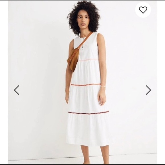 Madewell Dresses & Skirts - Madewell white tiered cattail midi dress with rickrack trim